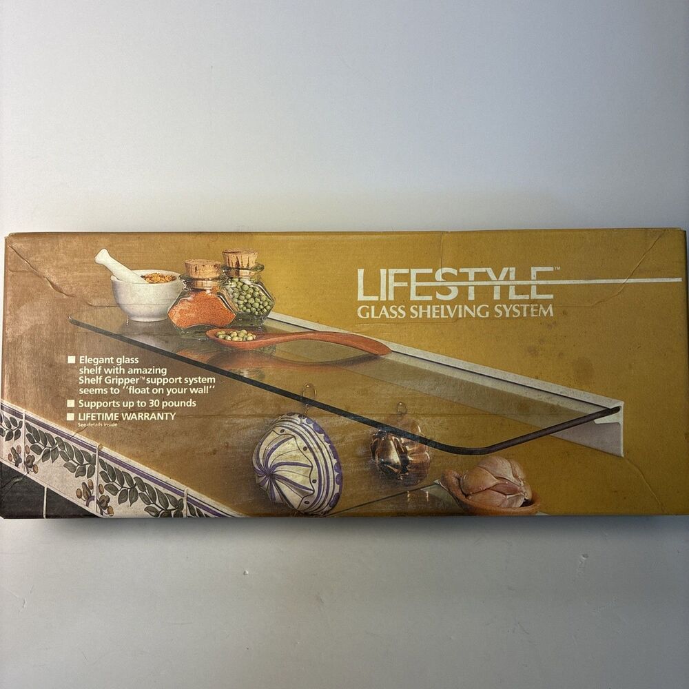 LifeStyle Glass Shelving System 6”X18” Made USA Dorfile Newell vintage 1988 NIB